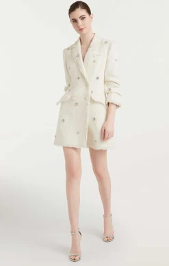 Cinq à Sept Pearl Embellished Double Breasted Joel Dress Gardenia Sale