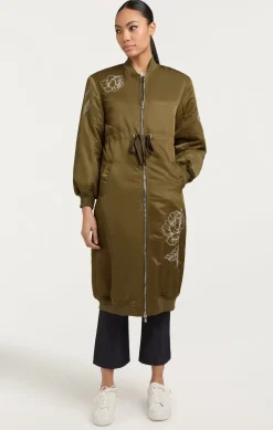 Cinq à Sept Peony Embroidered Long Pauline Coat Olive Clearance
