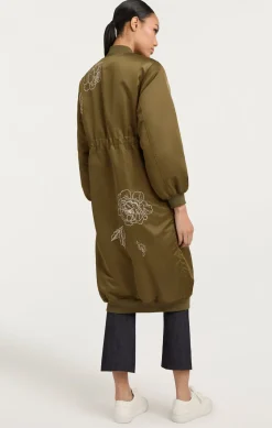 Cinq à Sept Peony Embroidered Long Pauline Coat Olive Clearance