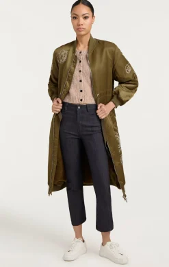 Cinq à Sept Peony Embroidered Long Pauline Coat Olive Clearance