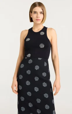 Cinq à Sept Polka Dot Embellished Lizzie Tank Black/Silver Discount