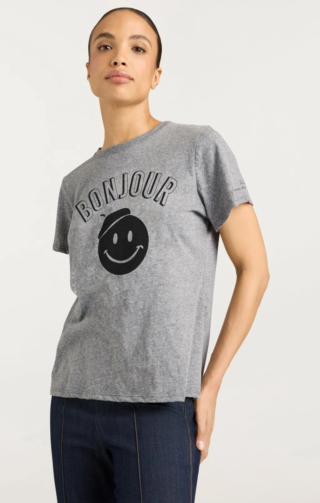 Cinq à Sept Pop Up Bonjour Shrunken Tee HeatherGrey/Black Sale