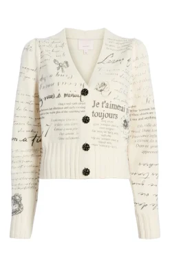 Cinq à Sept Printed Lovenotes Morgan Cardigan Ivory/Black Clearance