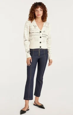 Cinq à Sept Printed Lovenotes Morgan Cardigan Ivory/Black Clearance