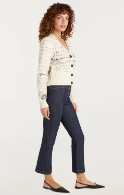 Cinq à Sept Printed Lovenotes Morgan Cardigan Ivory/Black Clearance