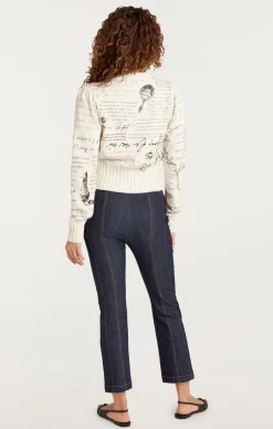 Cinq à Sept Printed Lovenotes Morgan Cardigan Ivory/Black Clearance