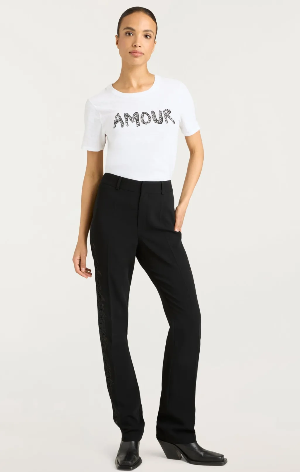 Cinq à Sept Rhinestone Amour Shrunken Tee White/Black Online