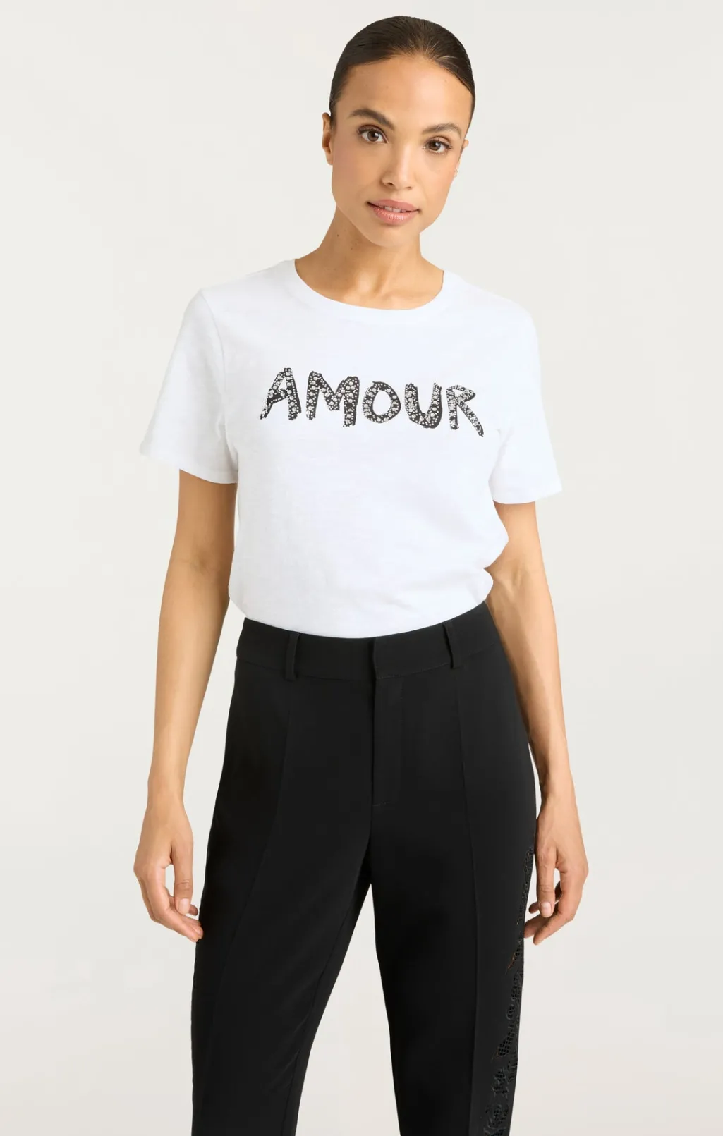 Cinq à Sept Rhinestone Amour Shrunken Tee White/Black Online