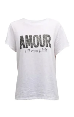 Cinq à Sept Rhinestone Amour Sil Vous Plait Tee White/Black Discount