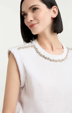 Cinq à Sept Rhinestone Border Bella Tee White Sale