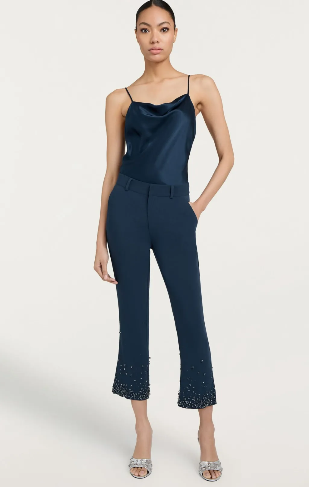 Cinq à Sept Rhinestone Crackle Cropped Kerry Pant PeacockBlue New