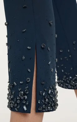 Cinq à Sept Rhinestone Crackle Cropped Kerry Pant PeacockBlue New