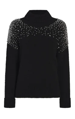 Cinq à Sept Rhinestone Crackle Embellished Alani Turtleneck Black Discount