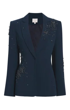 Cinq à Sept Rhinestone Crackle Embellished Cheyenne Blazer PeacockBlue Sale