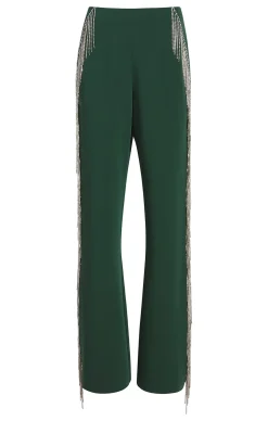 Cinq à Sept Rhinestone Fringe Remy Pant DarkEmerald Outlet