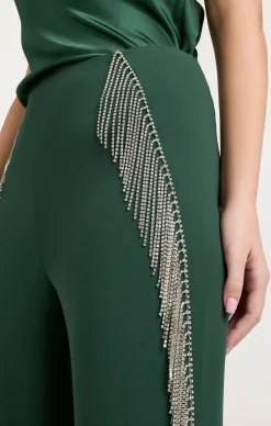 Cinq à Sept Rhinestone Fringe Remy Pant DarkEmerald Outlet