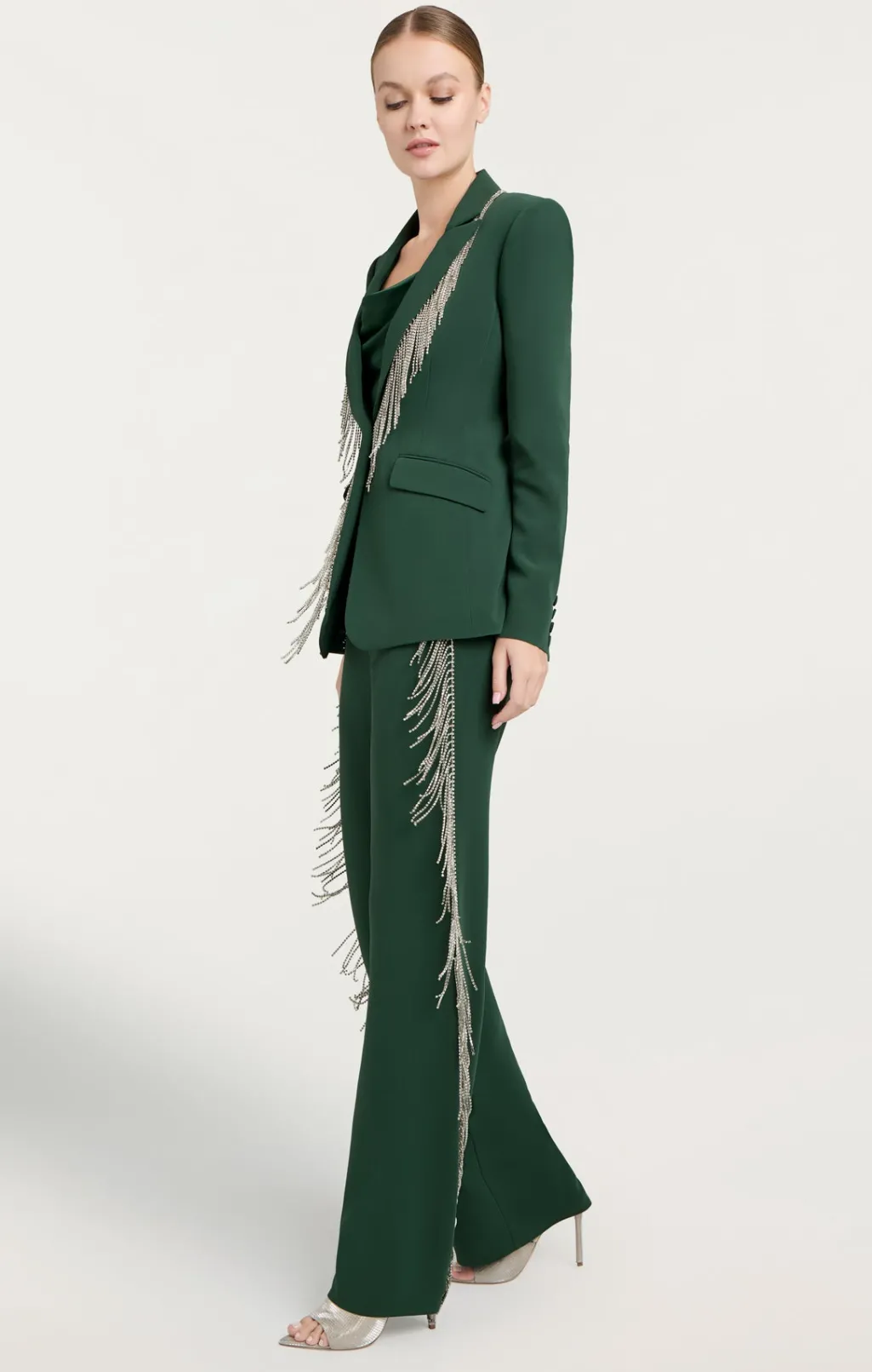 Cinq à Sept Rhinestone Fringe Remy Pant DarkEmerald Outlet