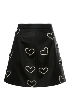 Cinq à Sept Rhinestone Hearts Palo Skirt Black/Silver