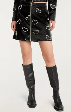 Cinq à Sept Rhinestone Hearts Palo Skirt Black/Silver
