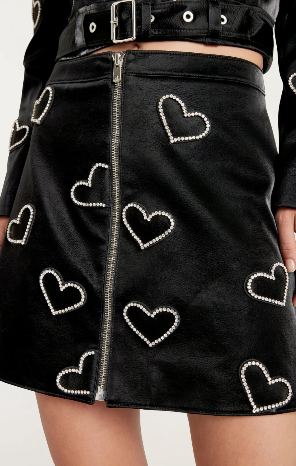 Cinq à Sept Rhinestone Hearts Palo Skirt Black/Silver