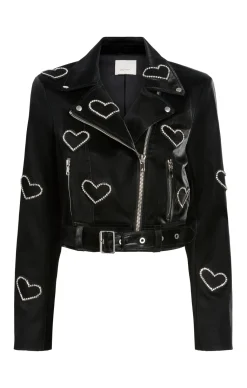 Cinq à Sept Rhinestone Hearts Zoe Jacket Black/Silver Hot