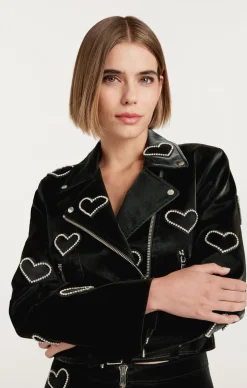 Cinq à Sept Rhinestone Hearts Zoe Jacket Black/Silver Hot