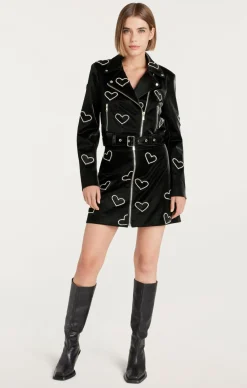 Cinq à Sept Rhinestone Hearts Zoe Jacket Black/Silver Hot