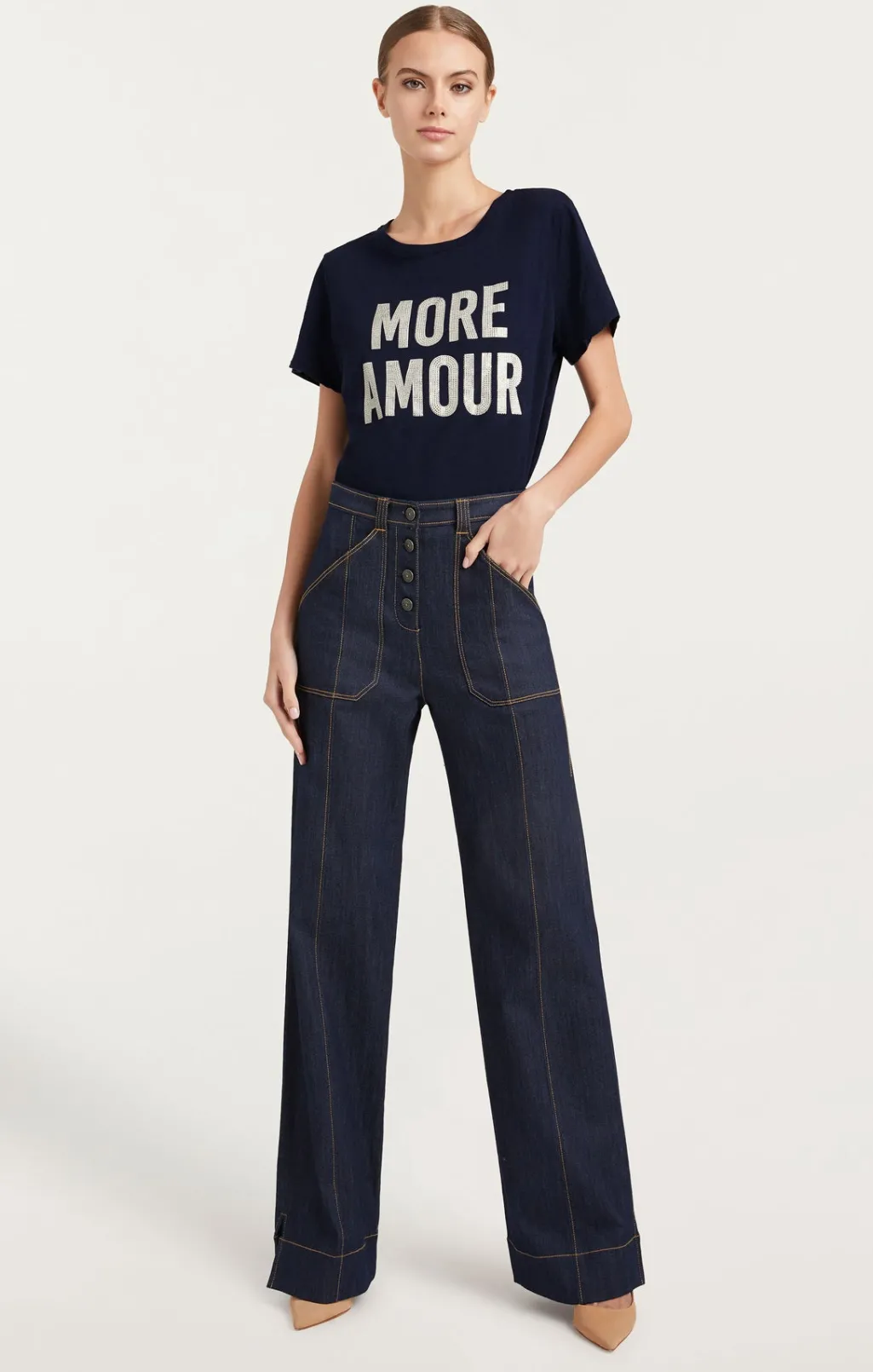 Cinq à Sept Rhinestone More Amour Tee Navy/White Online