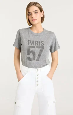 Cinq à Sept Rhinestone Paris 57 Tee HeatherGrey/Silver New