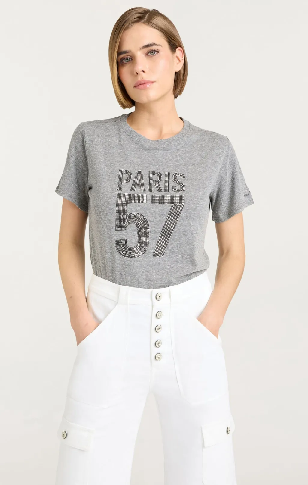 Cinq à Sept Rhinestone Paris 57 Tee HeatherGrey/Silver New