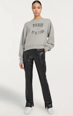 Cinq à Sept Rhinestone Paris New York Brandy Pullover HeatherGrey/black Clearance