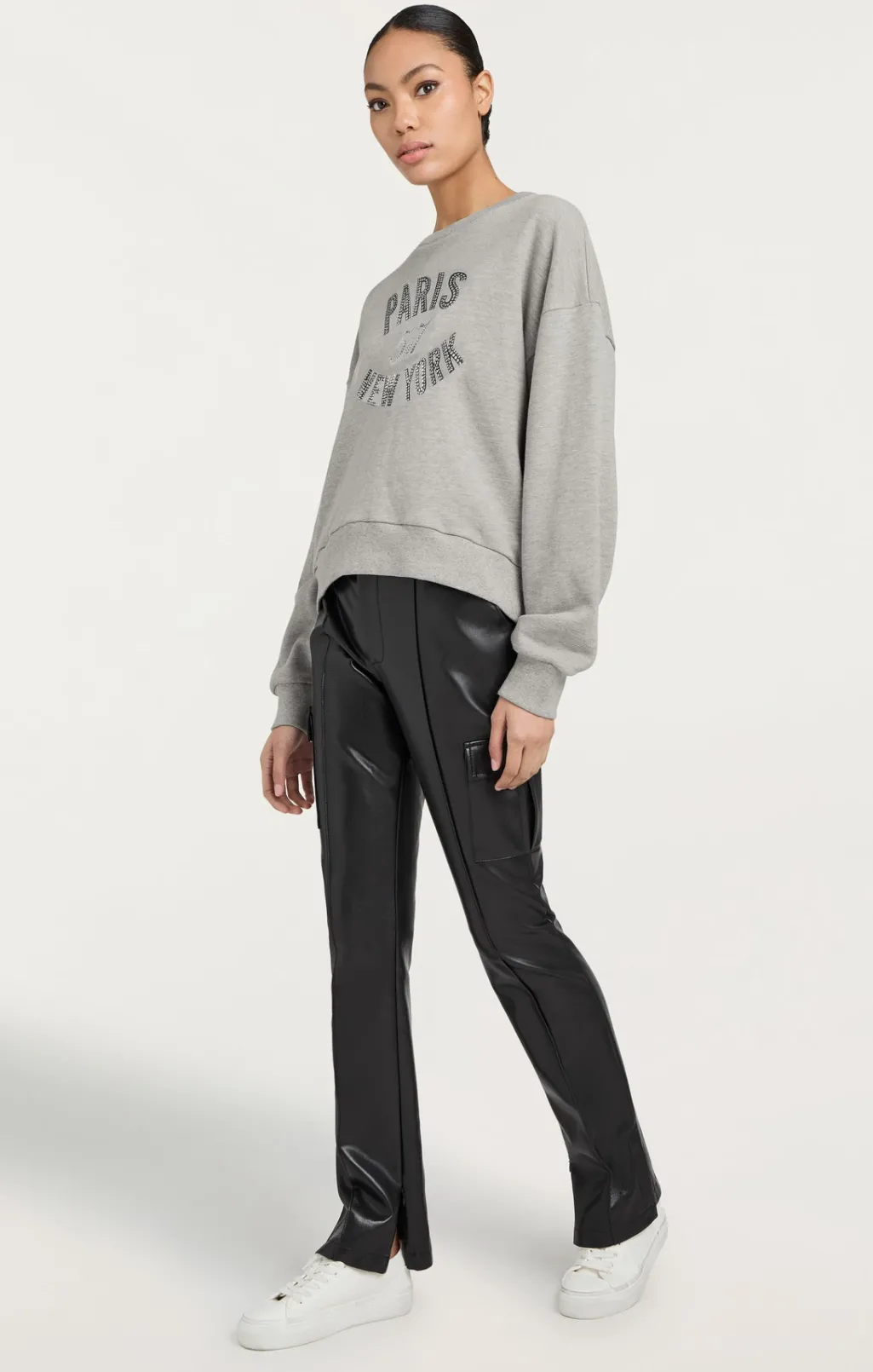 Cinq à Sept Rhinestone Paris New York Brandy Pullover HeatherGrey/black Clearance