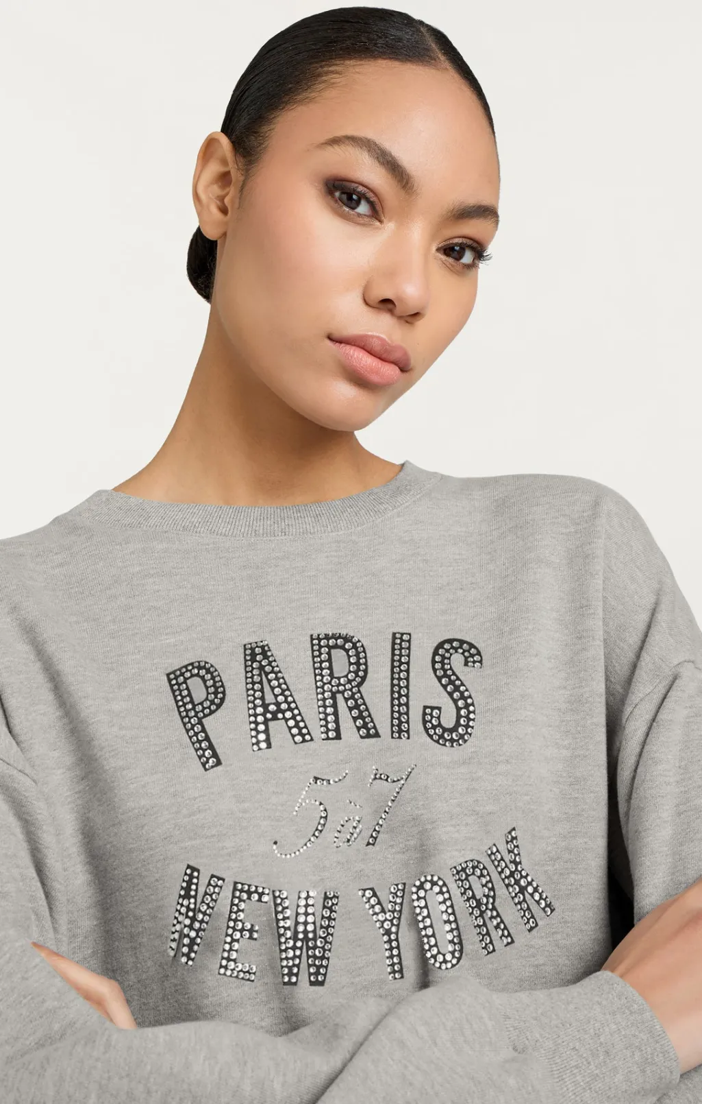 Cinq à Sept Rhinestone Paris New York Brandy Pullover HeatherGrey/black Clearance