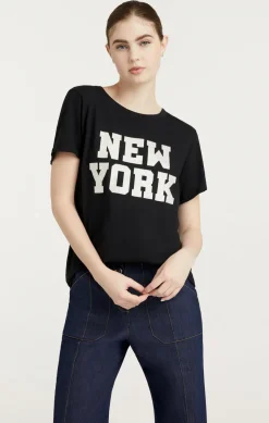 Cinq à Sept Rhinestone Paris New York Tee Black/white Clearance