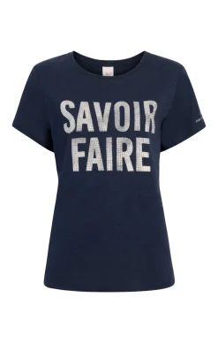 Cinq à Sept Rhinestone Savoir Faire Tee Navy/White