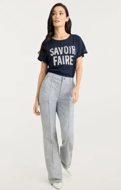 Cinq à Sept Rhinestone Savoir Faire Tee Navy/White