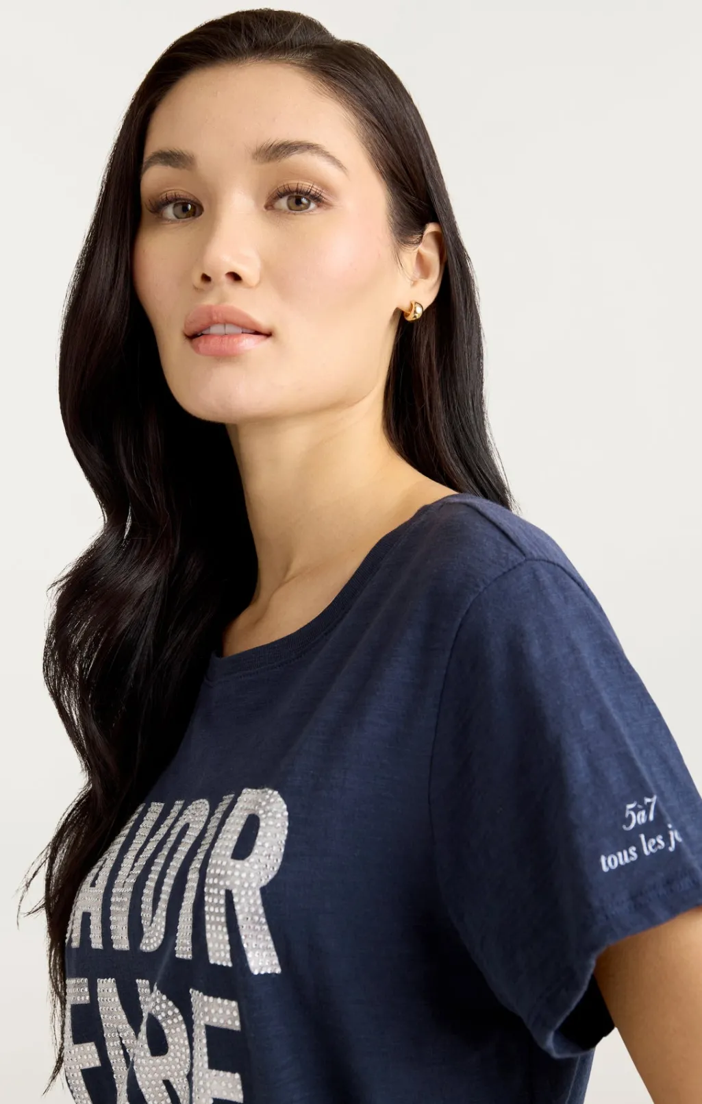 Cinq à Sept Rhinestone Savoir Faire Tee Navy/White