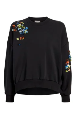 Cinq à Sept Sequin Flower Embellished Brandy Pullover Black/Multi Hot