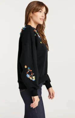 Cinq à Sept Sequin Flower Embellished Brandy Pullover Black/Multi Hot