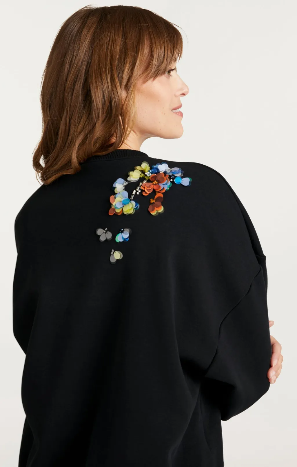 Cinq à Sept Sequin Flower Embellished Brandy Pullover Black/Multi Hot