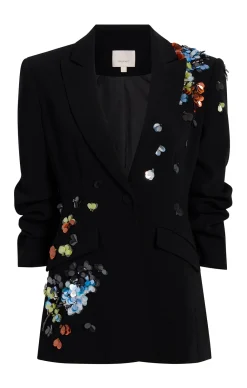 Cinq à Sept Sequin Flower Scrunched Cheyenne Blazer Black/Multi Online