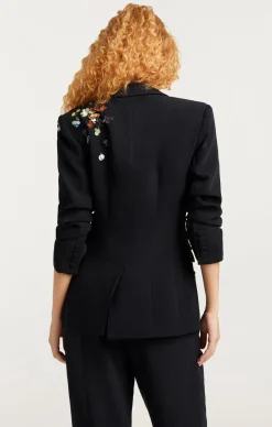 Cinq à Sept Sequin Flower Scrunched Cheyenne Blazer Black/Multi Online