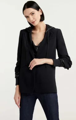 Cinq à Sept Sequin Hooded Khloe Blazer Black