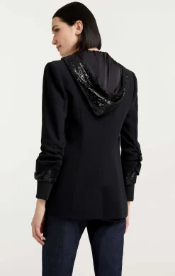 Cinq à Sept Sequin Hooded Khloe Blazer Black