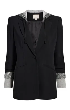 Cinq à Sept Sequin Hooded Khloe Blazer Black/Silver Clearance