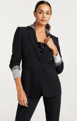 Cinq à Sept Sequin Hooded Khloe Blazer Black/Silver Clearance