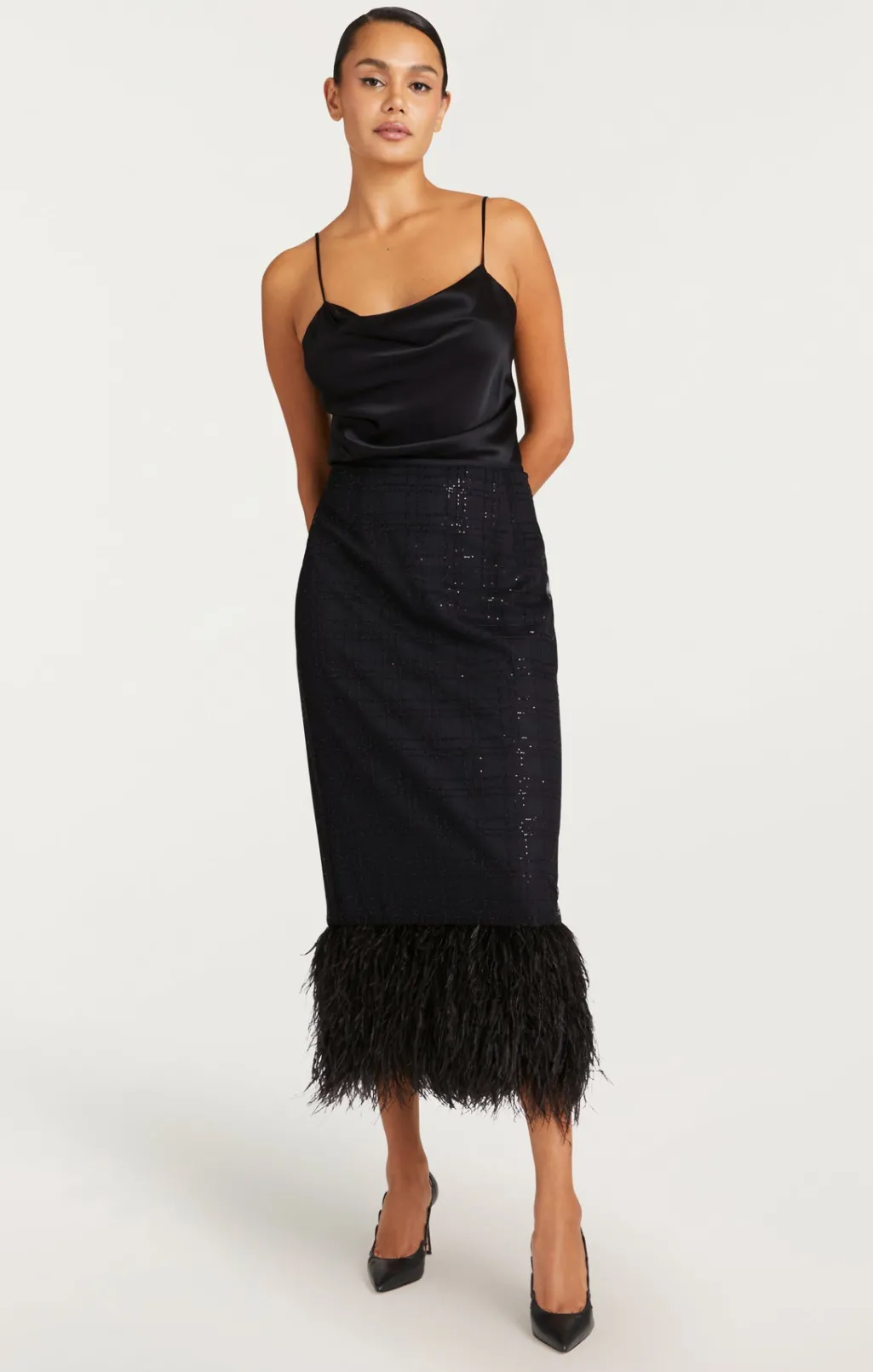 Cinq à Sept Sequin Plaid Charisse Skirt Black Online