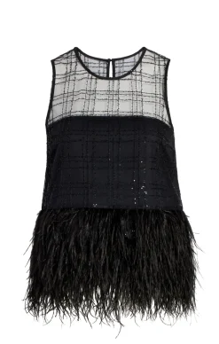 Cinq à Sept Sequin Plaid Charisse Top Black New