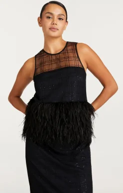 Cinq à Sept Sequin Plaid Charisse Top Black New