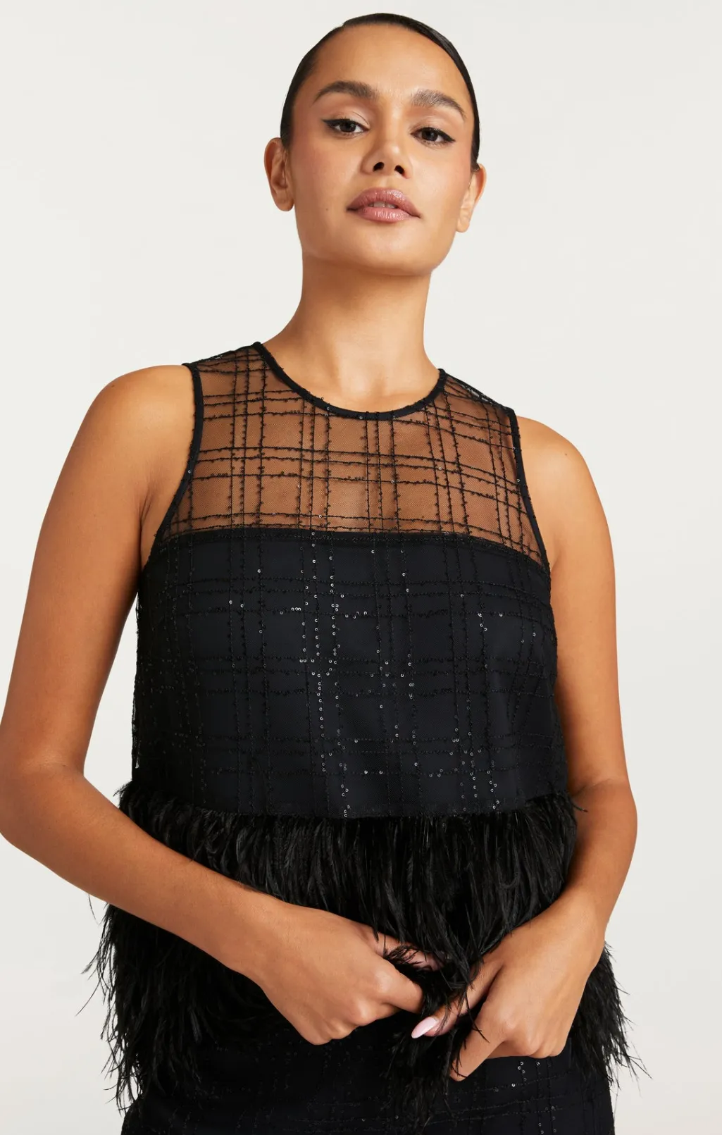 Cinq à Sept Sequin Plaid Charisse Top Black New